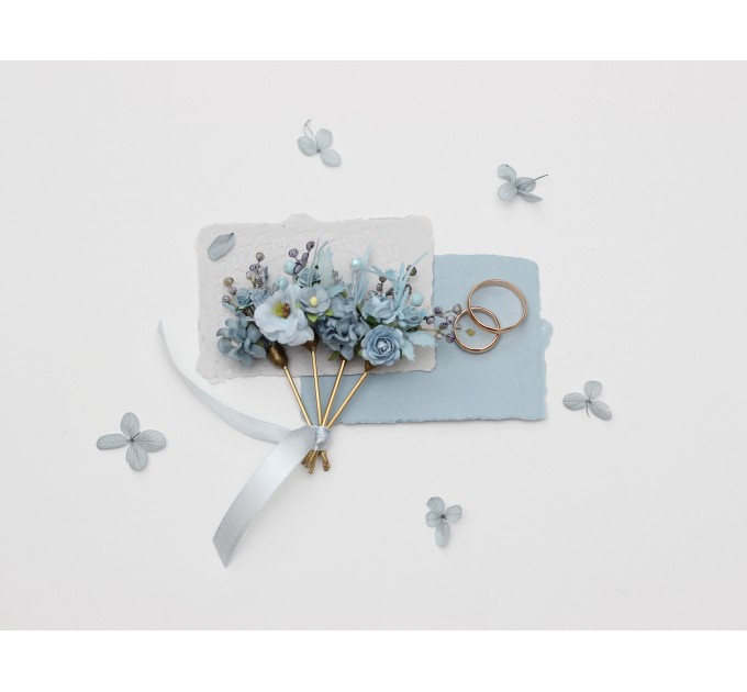 Dusty Blue Flower Comb and Hair Pins Set – Elegant Wedding Hair Accessories