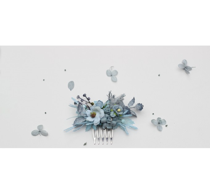 Dusty Blue Flower Comb and Hair Pins Set – Elegant Wedding Hair Accessories