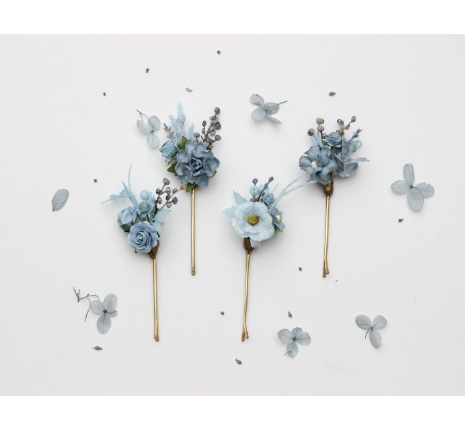 Dusty Blue Flower Comb and Hair Pins Set – Elegant Wedding Hair Accessories