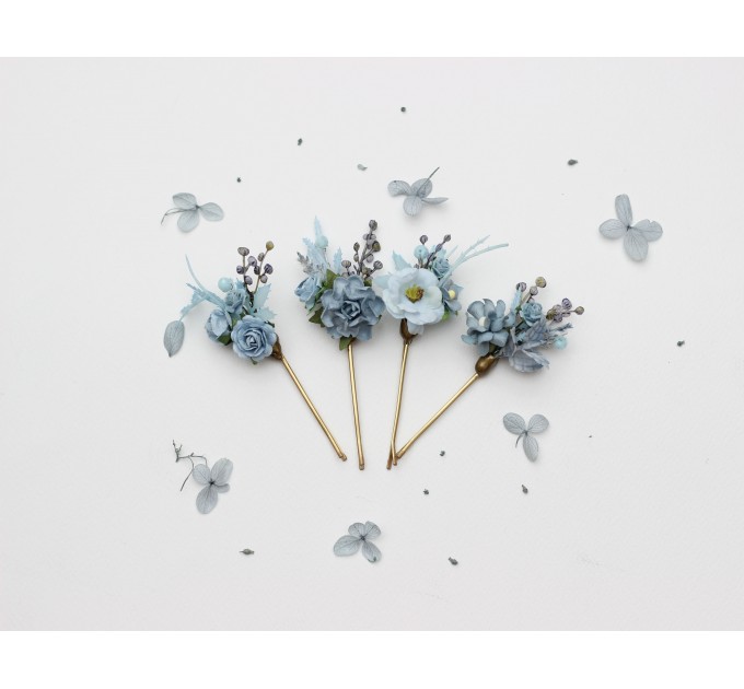 Dusty Blue Flower Comb and Hair Pins Set – Elegant Wedding Hair Accessories