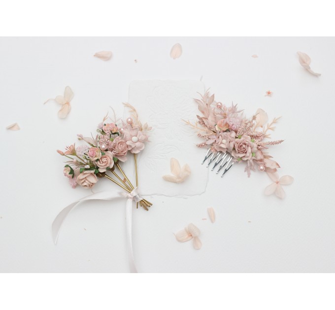 Blush Pink Flower Comb and Hair Pins Set – Perfect for Colorful Bridesmaid Dresses