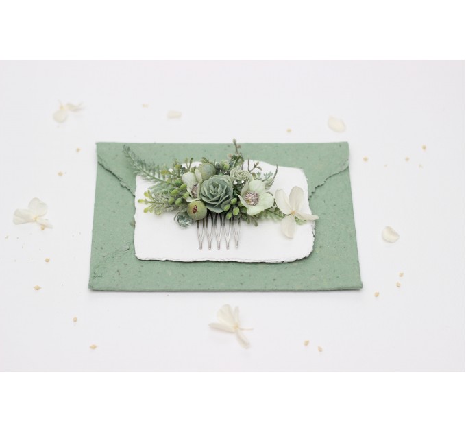 Sage Green Flower Comb and Hair Pins Set – Perfect for Colorful Bridesmaid Dresses