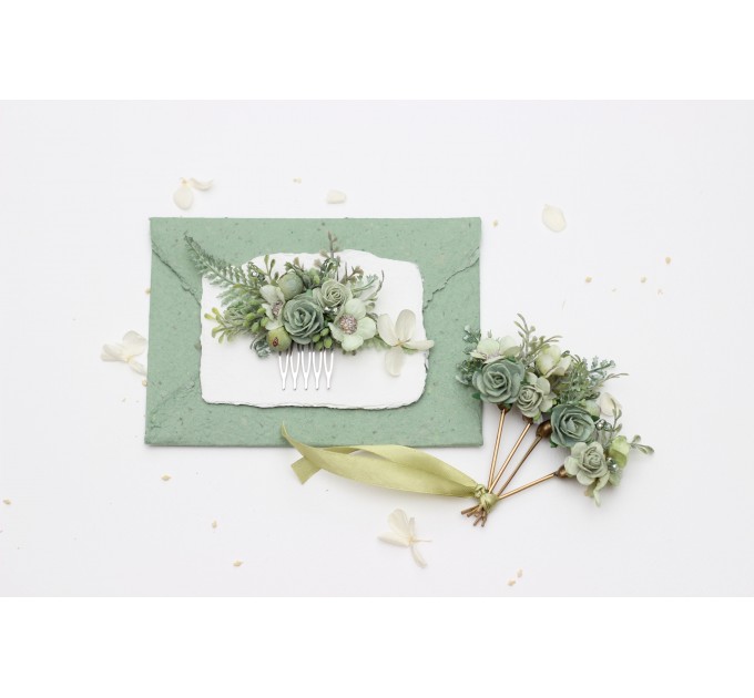 Sage Green Flower Comb and Hair Pins Set – Perfect for Colorful Bridesmaid Dresses