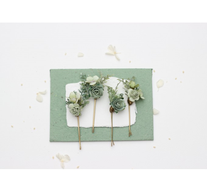 Sage Green Flower Comb and Hair Pins Set – Perfect for Colorful Bridesmaid Dresses