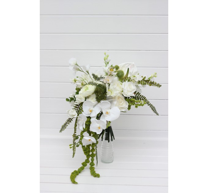 Elegant White and Green Bouquets – Bridal and Bridesmaid Faux Flowers