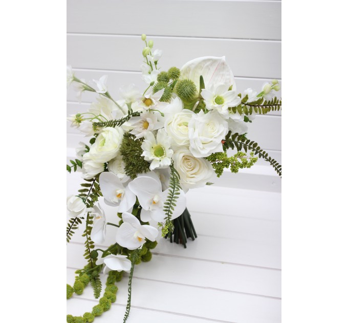 Elegant White and Green Bouquets – Bridal and Bridesmaid Faux Flowers