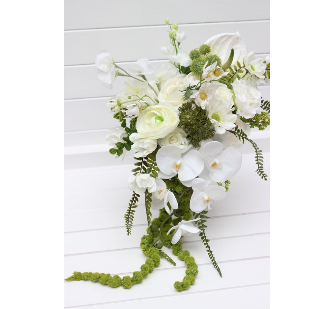 Elegant White and Green Bouquets – Bridal and Bridesmaid Faux Flowers