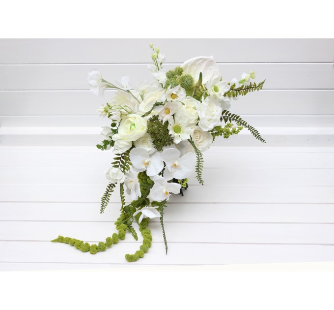 Elegant White and Green Bouquets – Bridal and Bridesmaid Faux Flowers