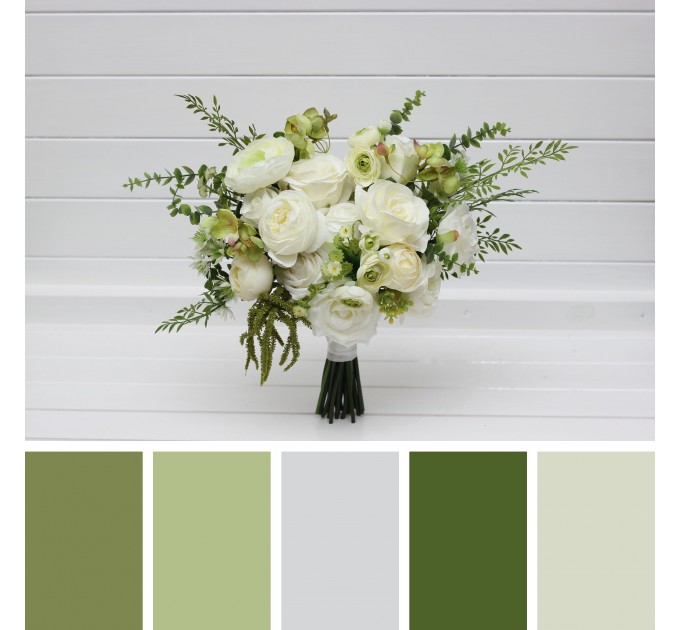 Beautiful White and Olive Green Bouquets – Bridal and Bridesmaid Faux Flowers