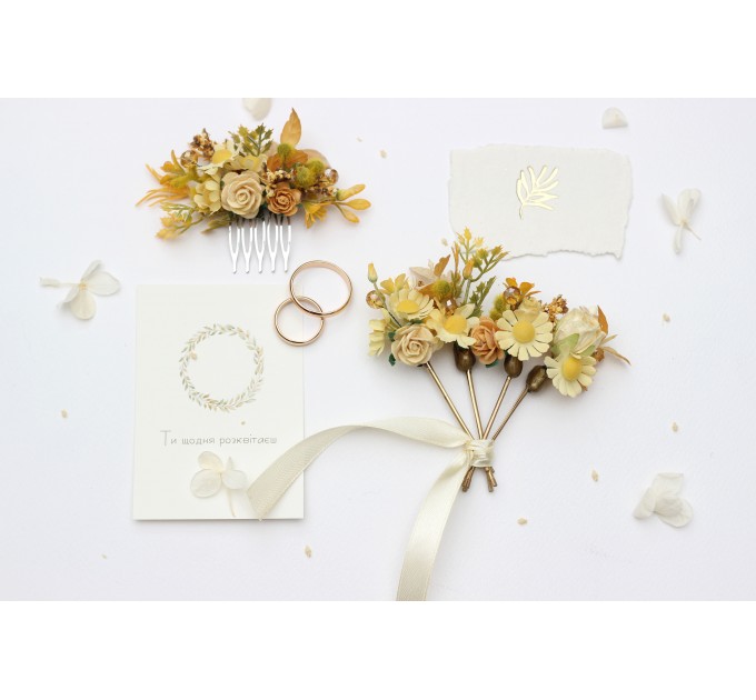 Daisy Yellow Flower Comb and Hair Pins Set – Ideal for Colorful Bridesmaid Dresses