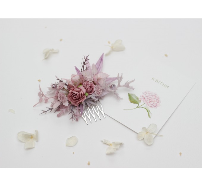 Mauve Flower Comb and Hair Pins Set – Perfect for Colorful Bridesmaid Dresses