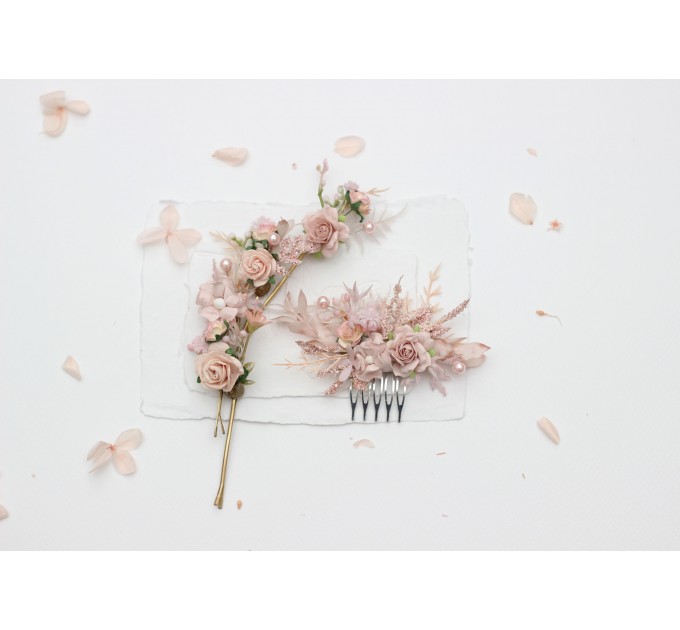 Blush Pink Flower Comb and Hair Pins Set – Perfect for Colorful Bridesmaid Dresses