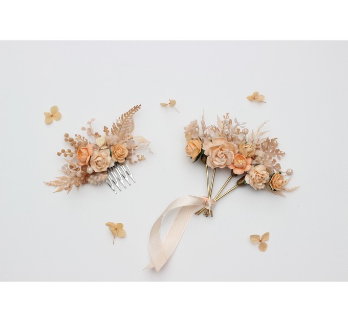 Pale Peach Hair Comb and Floral Pins Set – Perfect for Colorful Bridesmaid Dresses