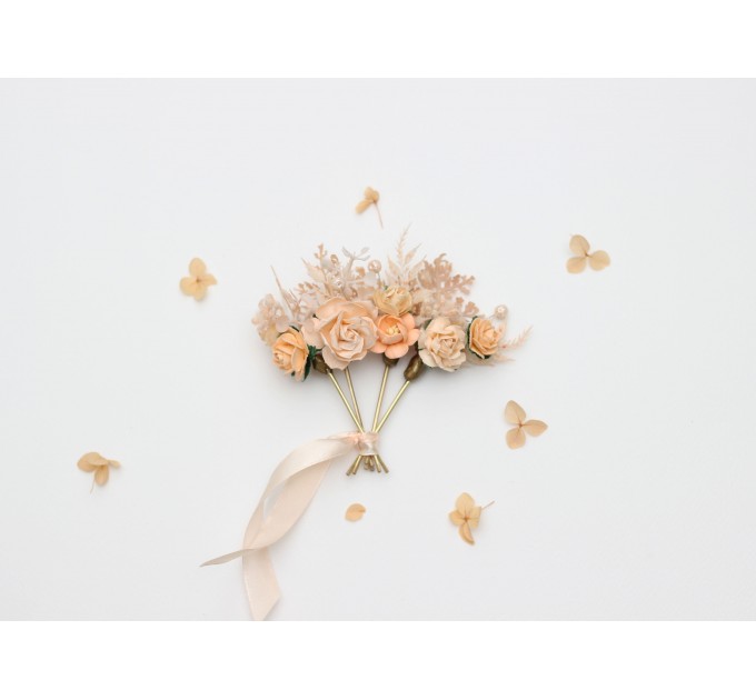 Pale Peach Hair Comb and Floral Pins Set – Perfect for Colorful Bridesmaid Dresses