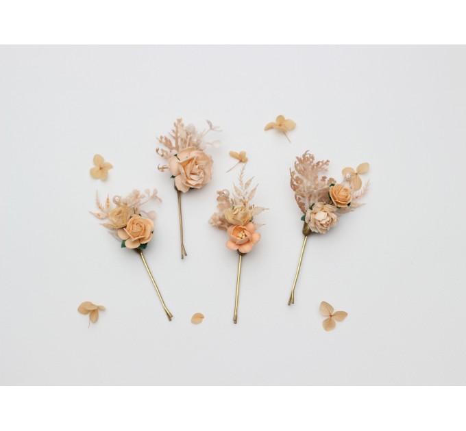 Pale Peach Hair Comb and Floral Pins Set – Perfect for Colorful Bridesmaid Dresses