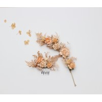 Set of single-color hair comb and hair pins in pale peach color scheme. Hair accessories. Flower accessories for weddings. Bridesmaid gift. For wedding theme - colorful bridesmaid dresses