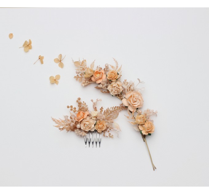 Pale Peach Hair Comb and Floral Pins Set – Perfect for Colorful Bridesmaid Dresses