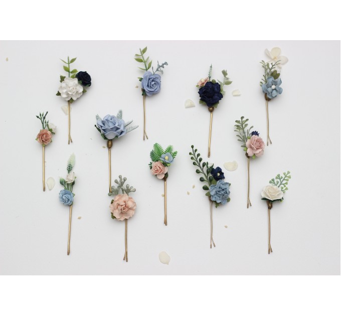 Set of White, Dusty Blue, Navy Blue, and Blush Pink Hair Pins – Elegant Wedding Accessories