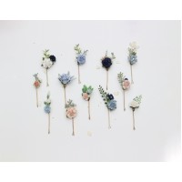 Set of hair pins in white, dusty blue, navy blue, and blush pink colors. Hair accessories. Flower accessories for weddings. Bridesmaid gift.  5363