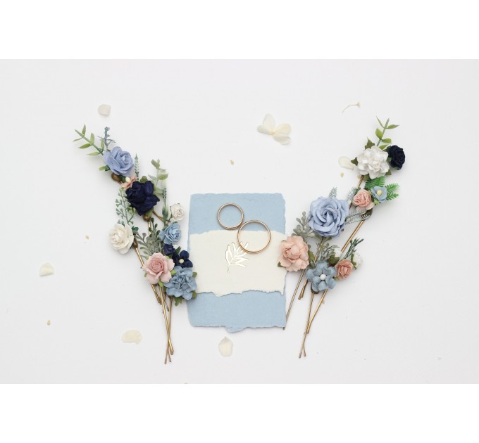 Set of White, Dusty Blue, Navy Blue, and Blush Pink Hair Pins – Elegant Wedding Accessories