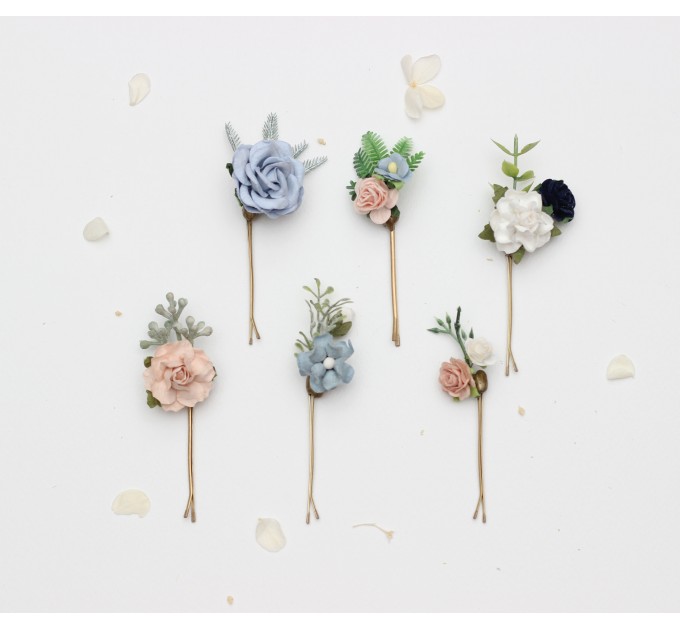 Set of White, Dusty Blue, Navy Blue, and Blush Pink Hair Pins – Elegant Wedding Accessories