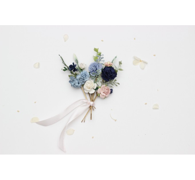 Set of White, Dusty Blue, Navy Blue, and Blush Pink Hair Pins – Elegant Wedding Accessories