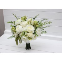 Bouquets in white and olive green color theme. Bridal bouquet. Faux bouquet. Bridesmaid bouquet. 5362