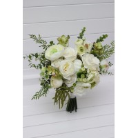 Bouquets in white and olive green color theme. Bridal bouquet. Faux bouquet. Bridesmaid bouquet. 5362