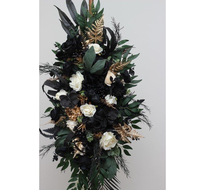  Flower arch arrangement in hunter green ivory black gold colors.  Arbor flowers. Floral archway. Faux flowers for wedding arch. 5300