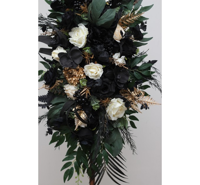  Flower arch arrangement in hunter green ivory black gold colors.  Arbor flowers. Floral archway. Faux flowers for wedding arch. 5300