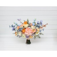 Colorful bouquet. Bridal bouquet. Faux bouquet. Bridesmaid bouquet. Peach dusty blue ivory orange bouquet. 5364