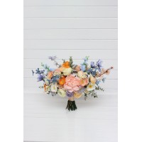 Colorful bouquet. Bridal bouquet. Faux bouquet. Bridesmaid bouquet. Peach dusty blue ivory orange bouquet. 5364