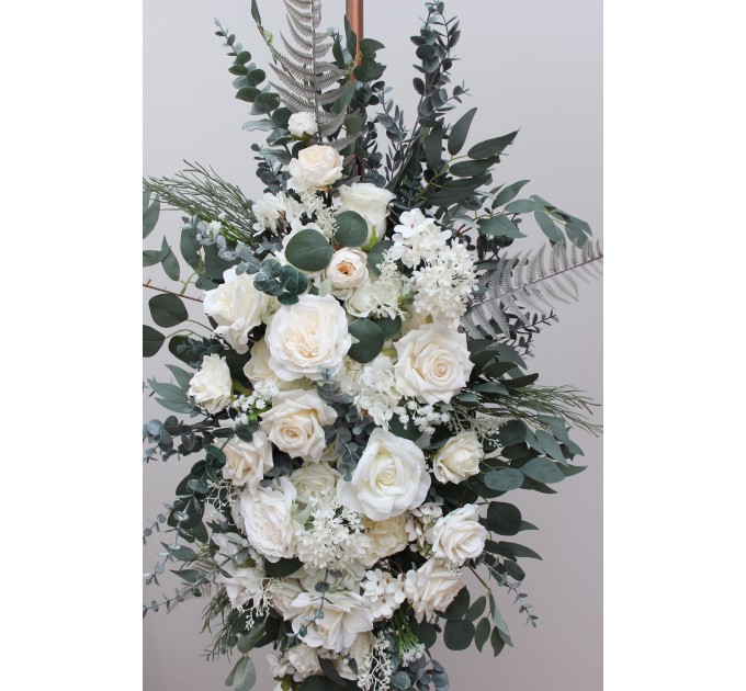 White Ivory Cream Wedding Arch Flowers – Faux Corner and Straight Arbor Arrangements