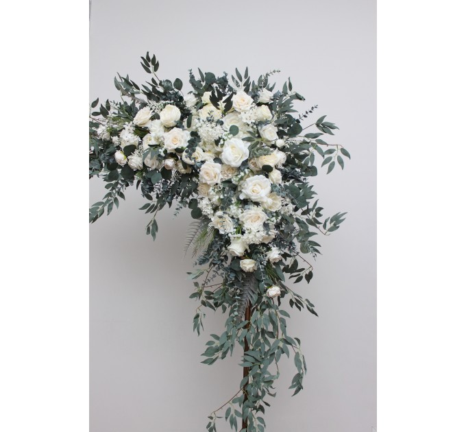 White Ivory Cream Wedding Arch Flowers – Faux Corner and Straight Arbor Arrangements