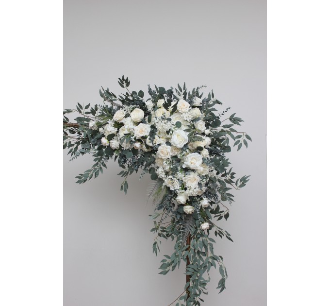 White Ivory Cream Wedding Arch Flowers – Faux Corner and Straight Arbor Arrangements