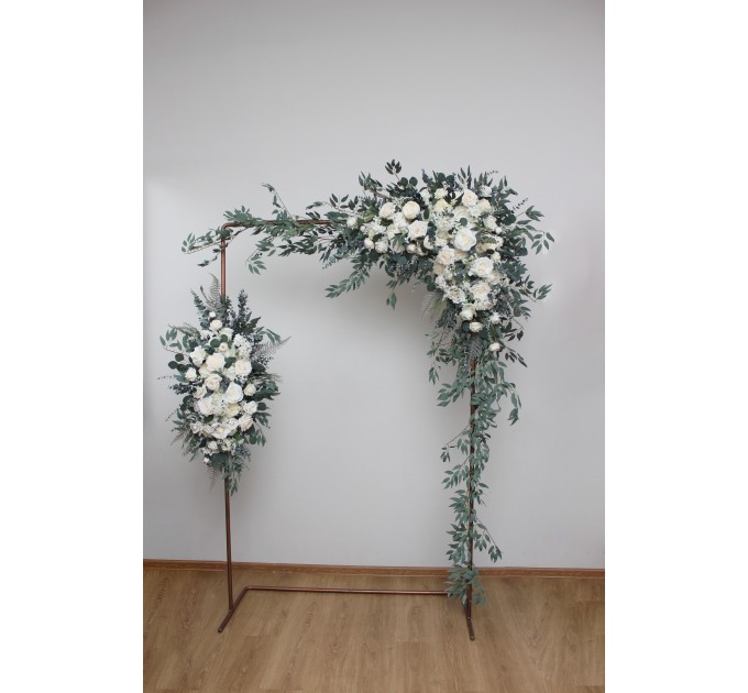 White Ivory Cream Wedding Arch Flowers – Faux Corner and Straight Arbor Arrangements