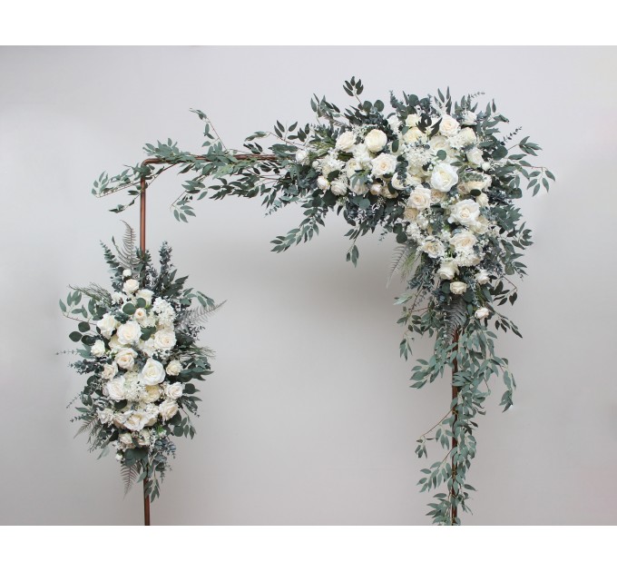 White Ivory Cream Wedding Arch Flowers – Faux Corner and Straight Arbor Arrangements