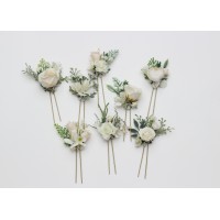  Set of 8 hair pins in white ivory cream color scheme. Flower hair pins. Hair accessories. Flower accessories for wedding.  Bridesmaid gift.  5021-1