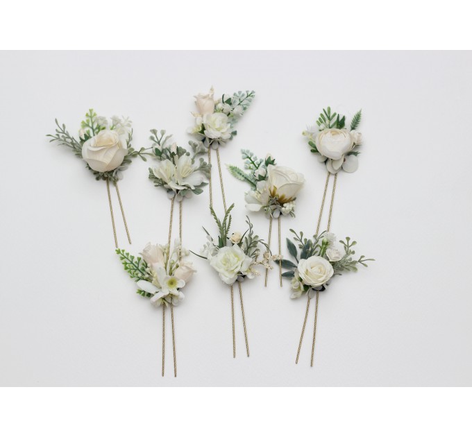 Set of 8 White Ivory Cream Flower Hair Pins – Elegant Wedding Hair Accessories