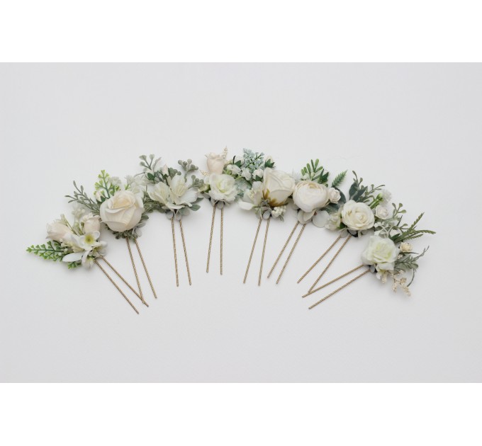 Set of 8 White Ivory Cream Flower Hair Pins – Elegant Wedding Hair Accessories