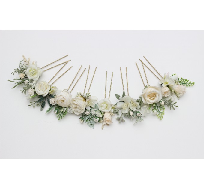 Set of 8 White Ivory Cream Flower Hair Pins – Elegant Wedding Hair Accessories