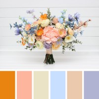 Colorful bouquet. Bridal bouquet. Faux bouquet. Bridesmaid bouquet. Peach dusty blue ivory orange bouquet. 5364