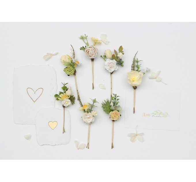 White, Yellow, and Green Bobby Pins for Spring-Summer Weddings