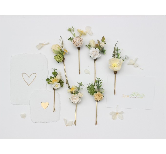 White, Yellow, and Green Bobby Pins for Spring-Summer Weddings