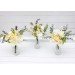 Simple Wedding Table Flowers – White, Yellow, and Green Mini Bouquets