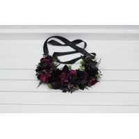 Black purple magenta flower crown. Hair wreath. Wedding flowers. Halloween Gothic wedding.5370