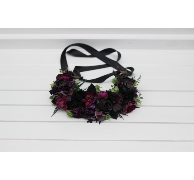 Black, Purple, and Magenta Flower Crown – Gothic Halloween Wedding Hair Wreath