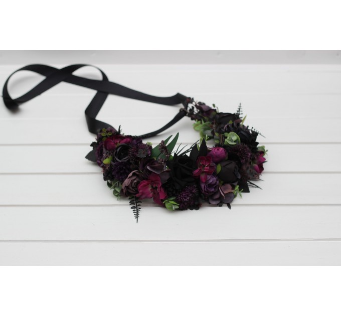 Black, Purple, and Magenta Flower Crown – Gothic Halloween Wedding Hair Wreath