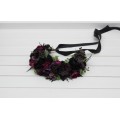 Black, Purple, and Magenta Flower Crown – Gothic Halloween Wedding Hair Wreath