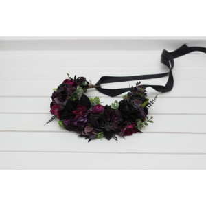 Black purple magenta flower crown. Hair wreath. Wedding flowers. Halloween Gothic wedding.5370